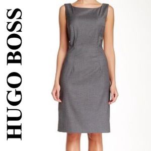 Hugo BOSS Dinoma Wool Blend Boat Neck Sleeveless Midi Shift Dress Office Work 2